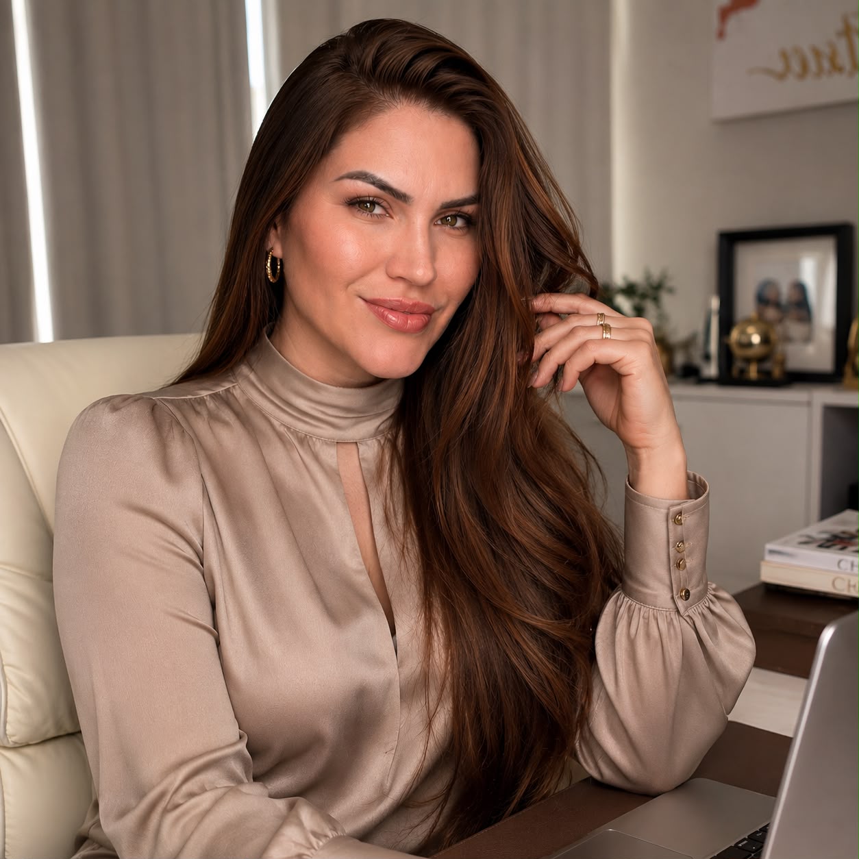 Ana Carolina Schneider em seu escritório