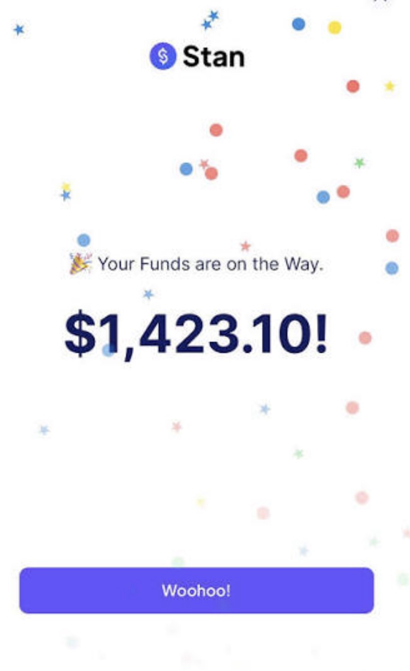 Print real de pagamento de US$1.423,10 na Stan Store